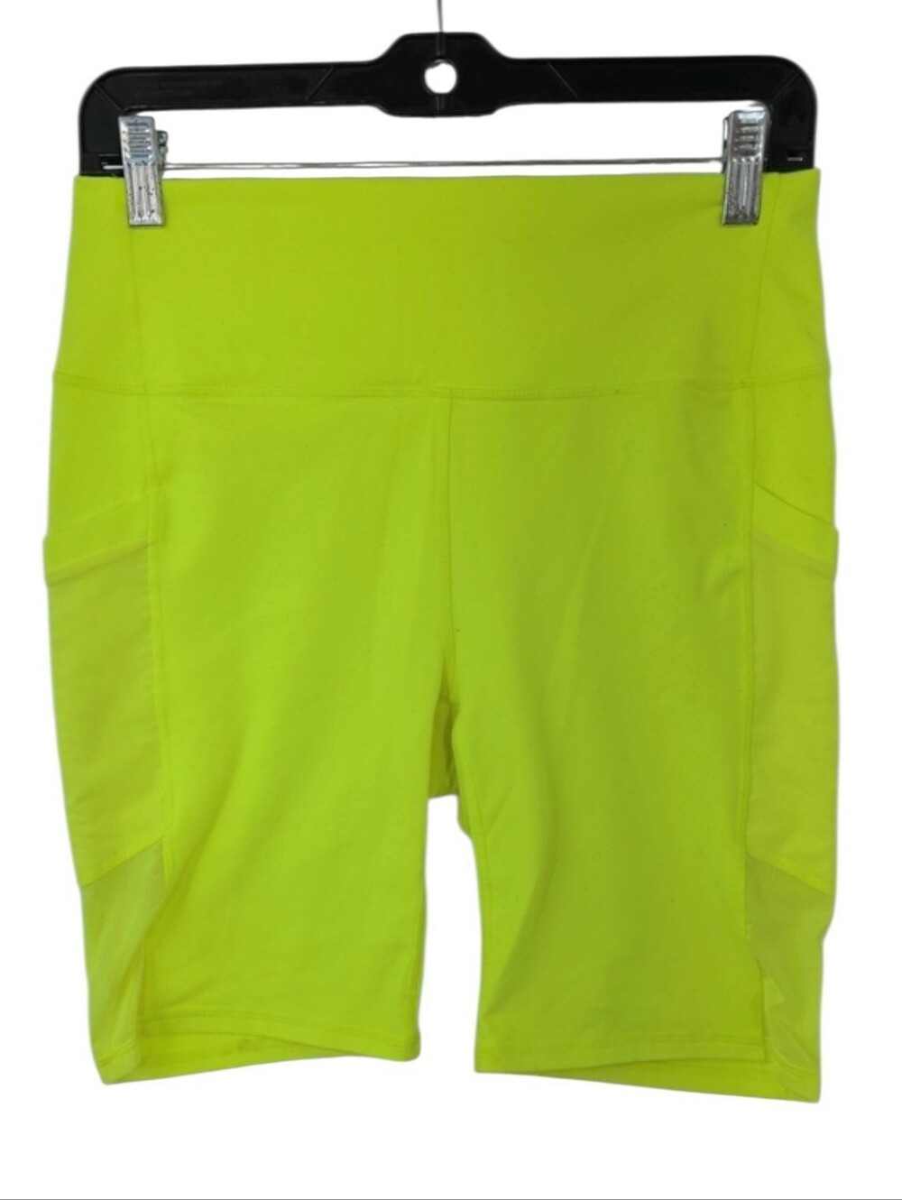 Fabletics Neon Yellow High-Rise Bike Shorts with Side Pockets Size L